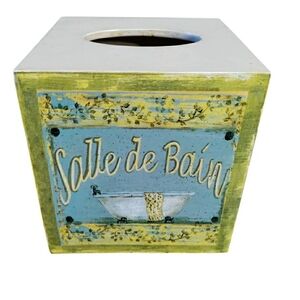 French Country Wooden Tissue Box Holder Salle De Bain Shabby Chic